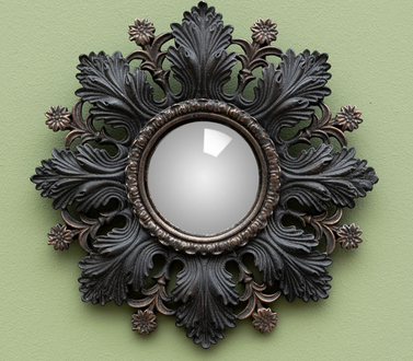 Miroir convexe feuilles noires (r18529)