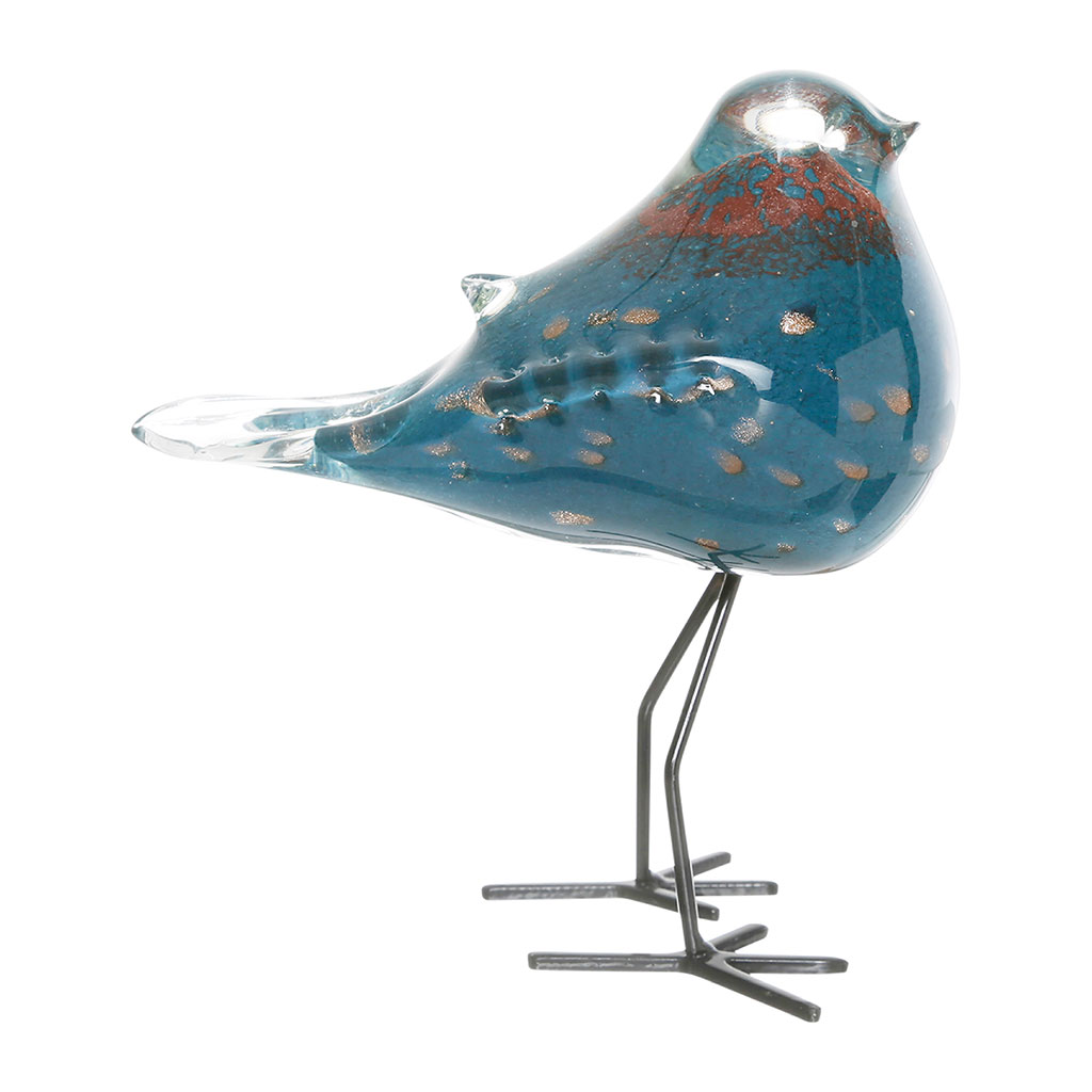 oiseau en verre sur pieds bleu (r16780)