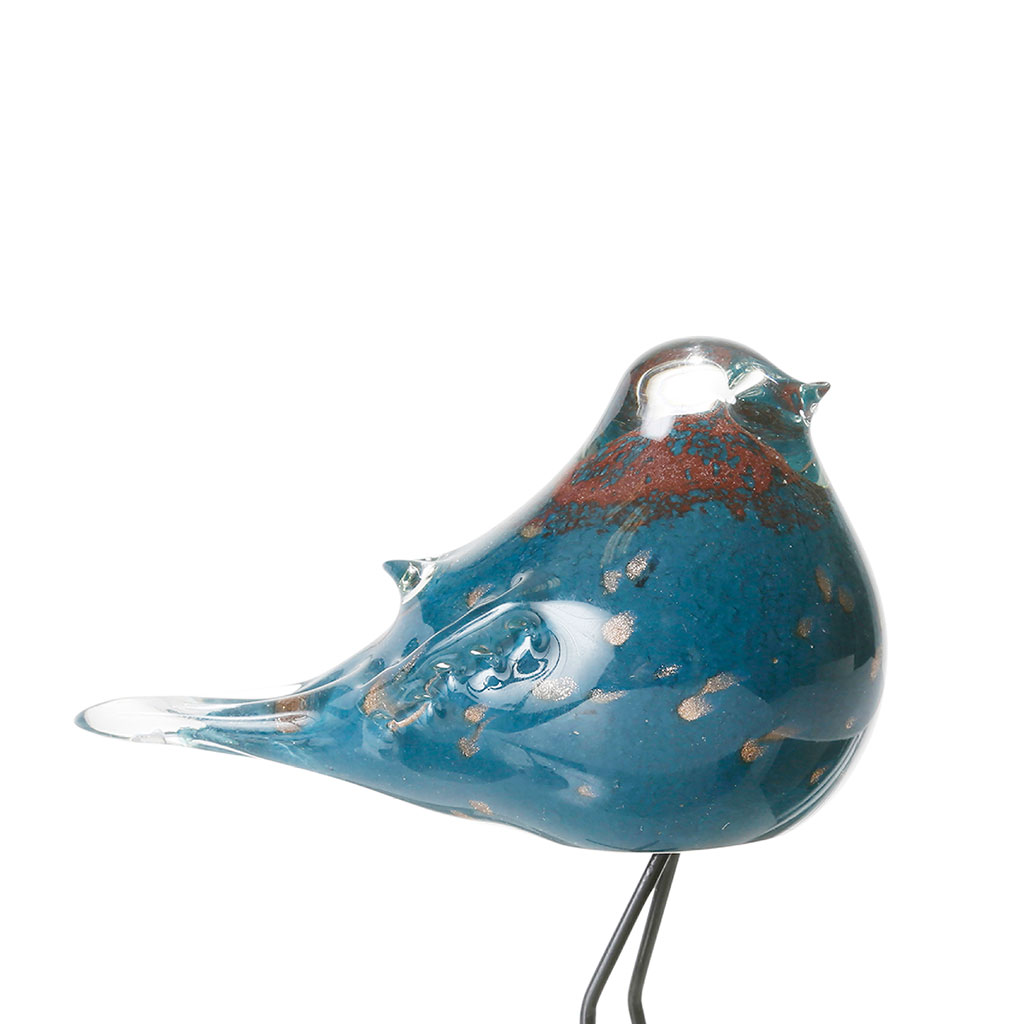 oiseau en verre sur pieds bleu (r16780)