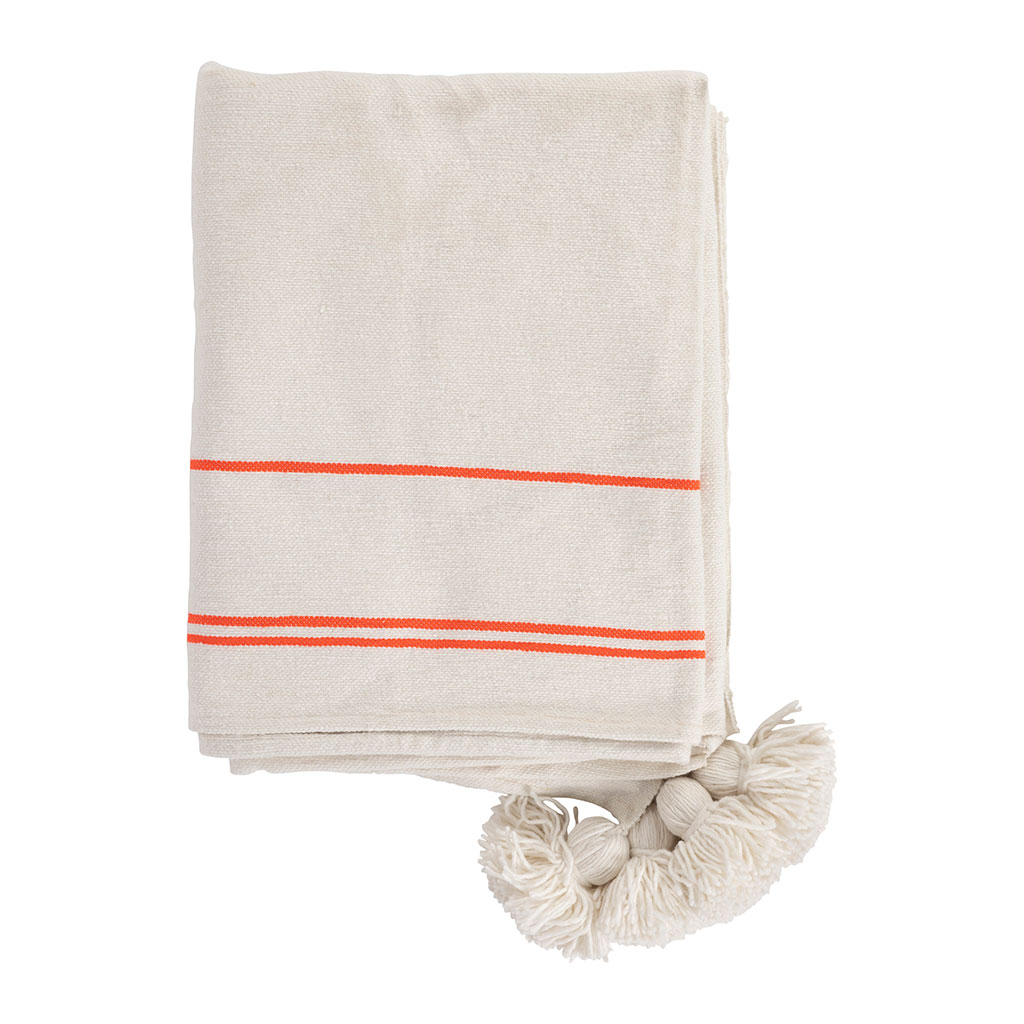 plaid blanc, raye orange (r18413)